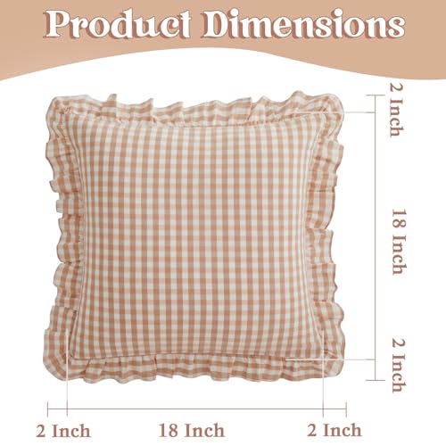 KKJIAF Ruffle Gingham Pillow Covers 18 x 18 Inches, Cotton Gingham Pillow Cases Set of 2, Linen Feel Ruffled Plaid Pillow Shams with Envelope Closure for Sofa Bed (Light Pink Plaid) - color: Light Pink Plaid, size: 18" x 18" (Pack of 2)