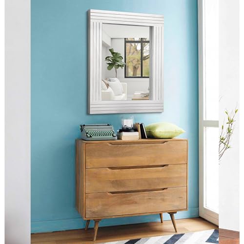 Rustic Wall Mirror - Rectangular Antique Wooden Frame - Farmhouse Bedroom & Entryway - Large White - 20" x 16" - color: Ivory, size: 20"L x 16"W