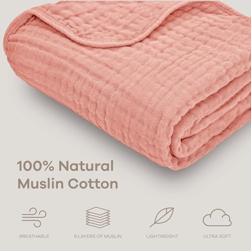 Comfy Cubs Muslin Baby Blanket - Soft, Lightweight, 6-Layer Cotton Swaddle Blankets for Newborns, Infants & Toddlers - 40" x 40" Large, Breathable & Versatile for Sleeping & Tummy Time - Bold Blush - color: Bold Blush, size: Baby - 40" X 40"