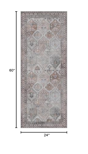 Bavni Kitchen Rug 2x5 Runner Rugs for Hallways Entryway, Washable Vintage Print Carpet, Ultra-Thin Chenille Low Pile Lightweight Rug with Non Slip Backing, Retro Grey - color: Retro Grey, size: 2' x 5' (Rectangular)