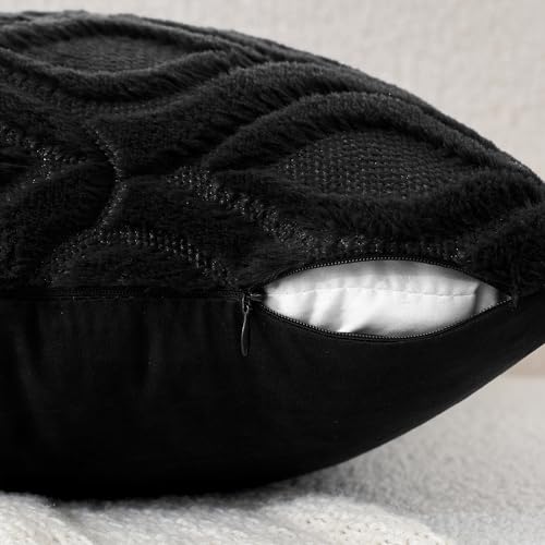 MIULEE Black Throw Pillow Covers 20x20 Inch, Soft Winter Plush Faux Wool Couch Pillow Covers Set of 2 Decorative Farmhouse Boho Throw Pillows for Sofa Living Room Bed - color: Black, size: 20" x 20" (Pack of 2)