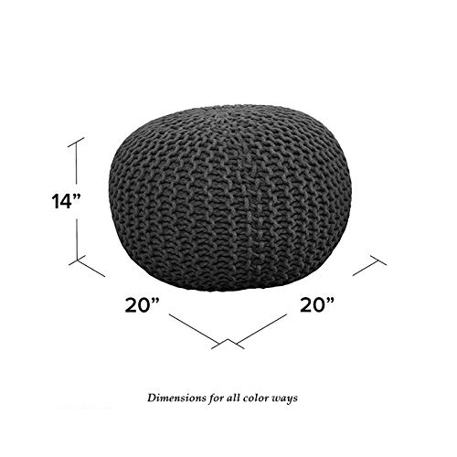 NOORI Home - Premium Luxury 100% Handmade & Handcrafted Cable Style Cotton Knitted Jade Comfortable Pouf, Ottoman, Footrest, Footstool - Beige - 20"x20"x14" - color: Beige