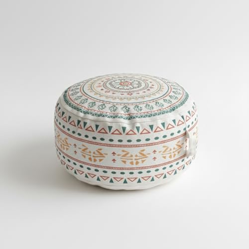 MOCOFO Unstuffed Boho Pouf Cover Round Ottoman Foot Rest 18x8'', Mandala Floor Cushion Case Cotton Blend Tribal Footstool for Living Room Bedroom Home Decor, Cover Only (Sage & Saffron Kilim) - color: Sage & Saffron Kilim