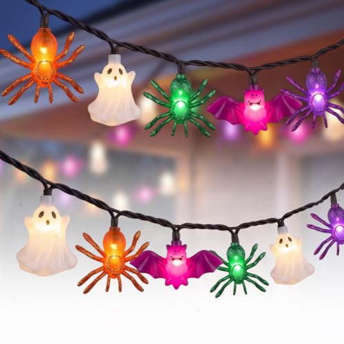 8.5ft LED Halloween String Lights with 10 LED Bulbs, Fairies Bats Spiders Lights - color: Multicolor Fairies Bats Spiders