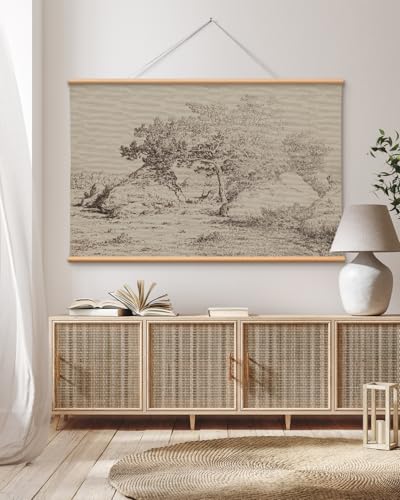 VIYYIEA Extra Large Canvas Wall Art, 36x54 Inch Vintage Landscape Sketch, Neutral Antique Nature Wall Decor for Living Room or Bedroom, Above Sofa - color: Dancing Tree Shadows