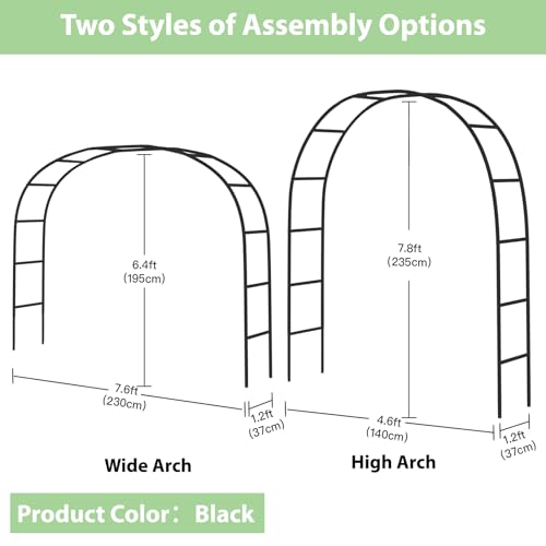 RUBFAC 7.8ft Garden Arch Trellis for Climbing Plants Outdoor, Metal Arch Frame Garden Arbors and Arches, Outdoor Archway for Flower Vines Wedding Bridal Party Decoration, Black - color: black