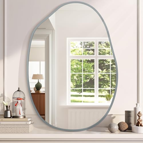 Large Irregular Wall Mirror Asymmetrical Mirror, 26"x37.5" Metal Framed Mirrors for Bathroom, Decorative Modern Wall Decor, Living Room, Entryway, Bedroom Gray - color: Grey, size: 37.5"L x 26"W