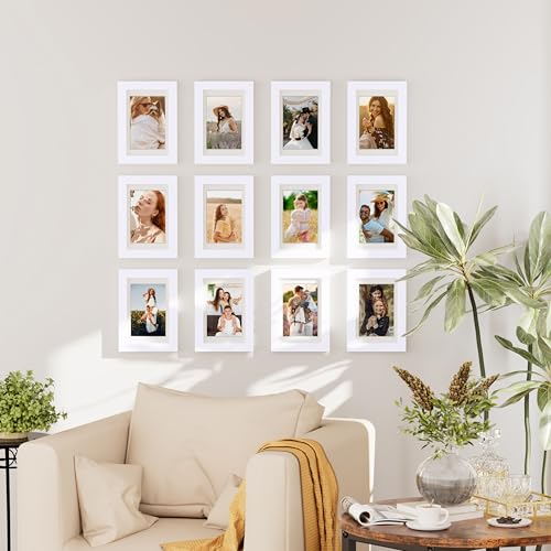 decorUhome 4x6 Picture Frame Set of 10, Display Photos 3.5x5 with Mat or 4x6 Unmatted for Picture Frames Collage Wall Decor, White - color: White, size: 4x6