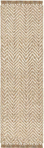 SAFAVIEH Natural Fiber Collection Runner Rug - 2'6" x 12', Bleach & Natural, Handmade Chevron Fringe Jute, Ideal for High Traffic Areas in Living Room, Bedroom (NF458A) - size: 2'6" x 12' (Runner)