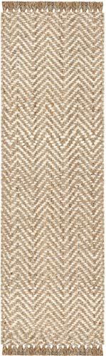SAFAVIEH Natural Fiber Collection Runner Rug - 2'6" x 12', Bleach & Natural, Handmade Chevron Fringe Jute, Ideal for High Traffic Areas in Living Room, Bedroom (NF458A) - size: 2'6" x 12' (Runner)