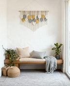 Tempospark Large Macrame Wall Hanging, 39" Wx29 L Boho Wall Hanging, Boho Chic Leaves Tassels Tapestry for Bedroom, Living Room, Dining Room, Nursery, Hallway, Balcony - color: Golden Wheat, size: 29"L x 39"W