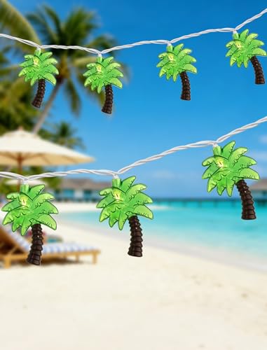 Upgraded 12FT 20 LED Palm Tree String Lights - [Warm Sunset Glow] - IP44 Waterproof Outdoor/Indoor Tropical Decor - Perfect for Tiki Bar, Patio, Beach Wedding & RV Camping - Connectable - color: Green (Leaves) / Warm White (Light)