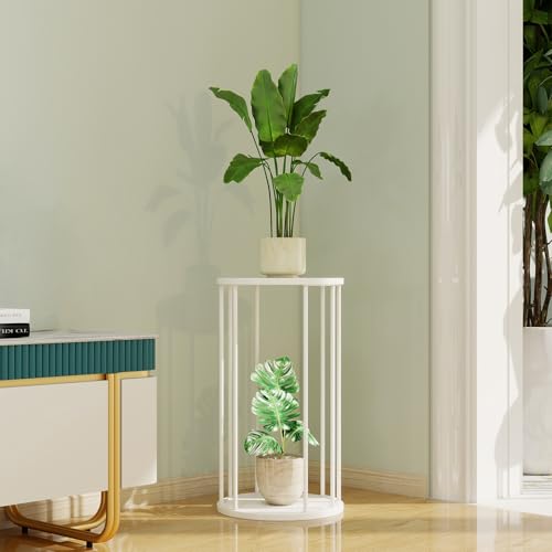 Plant Stand Indoor,small plant stool,Flower Pot Corner stand holder,Mid Century Heavy Duty Metal Tall Home Decor,Modern Round End Table,Small Rustic Display Stand for Living Room,Bedroom(White,21In) - color: 55cm white