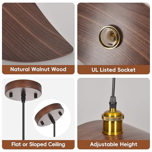15.3" Pendant Lights Kitchen Island, 1-Light Natural Wood Ceiling Light Fixture Modern Hanging Lamp Decor for Kitchen Island Bedroom, Dining Room, Living Room, Nursery, Entryway, Foyer - size: 15.3" W x 7" H