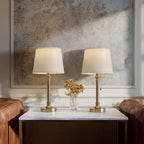 Oneach 19.5” Warm Gold Table Lamps Set of 2, Pull Chain Switch Bedside Table Lamps, Modern Nightstand Lamp with Linen Shade, Small Desk Lamp for Living Room, Bedroom, Home Office, Nursery - color: Warm Gold-2Pack