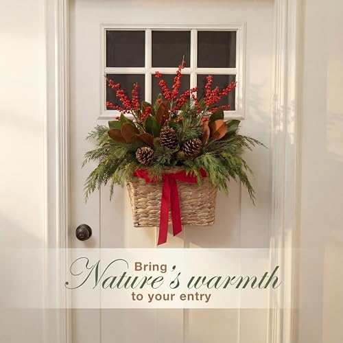 Set of 2 White Wicker Hanging Baskets for Front Door, Mail, Flowers & Organizing - color: White Water Hyacinth