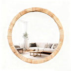 28'' Round Mirror with Irregular Twisted Rattan Frame, Boho Wall Mirror for Bedroom Living Room Entryway Decor (Natural Rattan)
