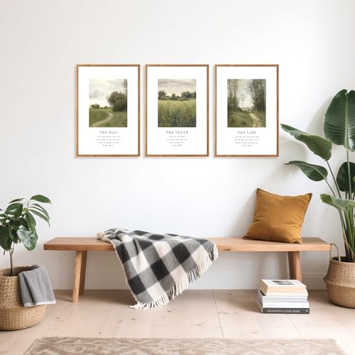 CHDITB christian Framed Canvas Wall Art, Inspirational Scripture Wall Decor, vintage Nature religious Pathway Wall Painting, Neutral the truth Bible verse Art Prints for Zen Prayer Decor 12”X16”x3 - color: Bible wall art 2