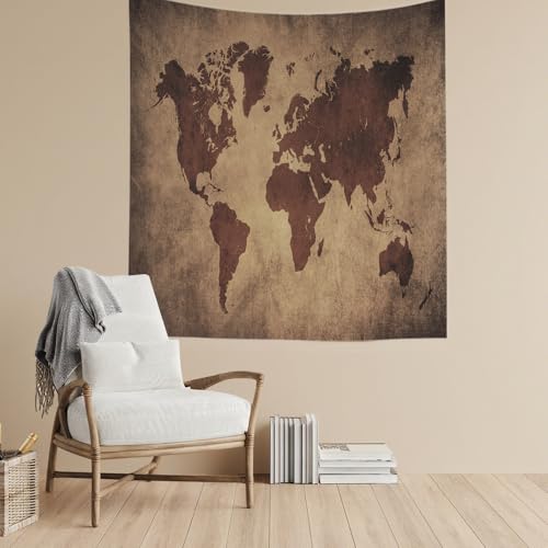 CAPSCEOLL World Map Tapestry - Brown Wall Hanging, Kids' Room Decor, 50x60 Inches - color: Brown Black, size: 50"L x 60"W