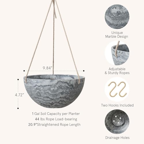 LA JOLIE MUSE Hanging Planter Flower Plant Pots - 9.84 Inch Indoor Outdoor Balcony Patio Hanging Basket Set of 2, Marble Pattern - color: Marble Pattern, size: 9.84 Inch