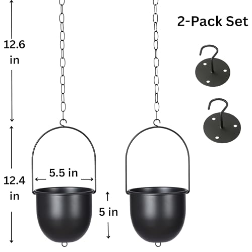 Shineloha 2 Pack Metal Hanging Planters for Indoor Outdoor, with 5.5 Pot, Modern Hanging Planter | Black Plant Hanger, Ceiling Plant Hangers. NO Plant incld. (Small, 2 Packs) - color: Black, size: Medium