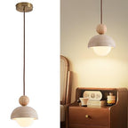 Wabi Sabi Pendant Light Set of 2, Natural Travertine Stone & Wood Hanging Lamp for Kitchen Island, Hallway, Living Room, Bedroom, Dining Room Ceiling Decor (G9 Bulb, 5.9 in Stone Round)