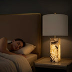 Scenekoy 23" Modern Alabaster Table Lamps Set of 2 with Night Light for Bedroom, Rotary Switch, Bedside Lamp with Linen Shade, Brown Table Lamp for Living Room Nightstand Office (Bulb Included) - color: Brown