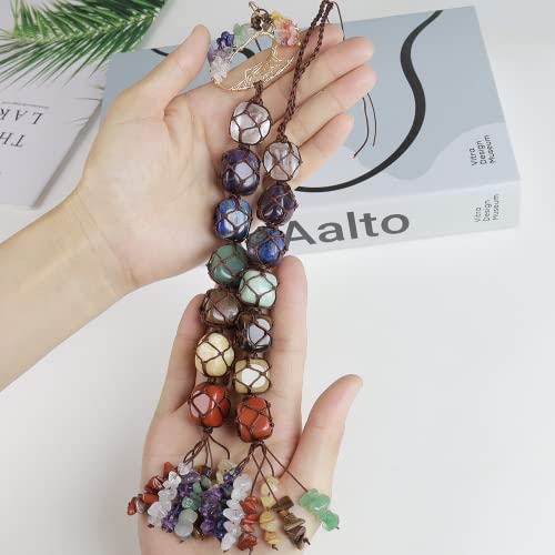 2 Pieces of 7 Chakras Healing Crystals and Tree of Life Wall Hanger Tumbled Gemstones Meditation Hanging Ornament Christmas Tree Memorial Hanging Pendant (Style 1) - color: A-style 19