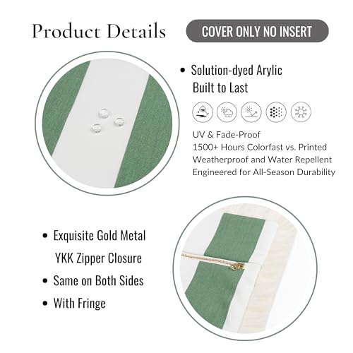 Hofdeco Premium Coastal Hampton Outdoor Performance Throw Pillow Cover Only, 20"x20" Water Repellent, UV and Fade Resistant for Backyard, Couch, Poolside, Green Woven Beach Stripes - color: Green Beach Stripes 20"x20"