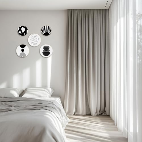 5 Pcs Black and White Wooden Wall Art Abstract Boho Hanging Decor for Apartment Bedroom Living Room Dining Room Farmhouse Home - color: Black and White