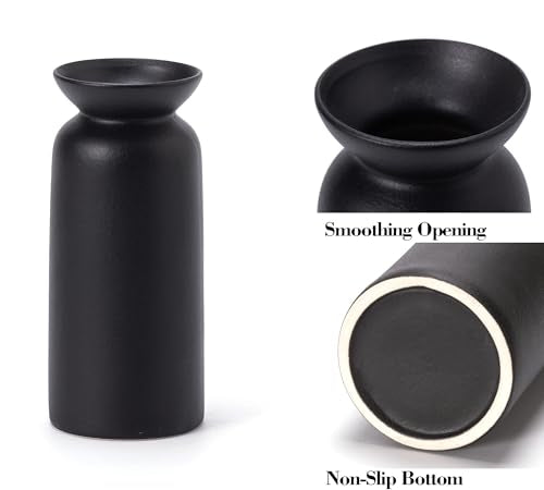 Black Ceramic Vase Set of 3 Small Boho Modern Room Decor for Home Decor Farmhouse Centerpiece Table Decorations - color: Black-vt12
