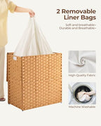 Greenstell Laundry Hamper with lid, No Install Needed, 110L Wicker Laundry Baskets Foldable 2 Removable Liner Bags, 2 Section Clothes Hamper Handwoven Rattan Laundry Basket with Handles, Natural - color: Natural