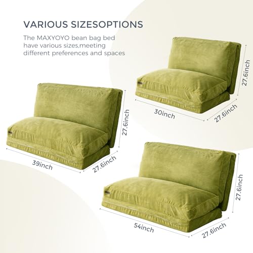 MAXYOYO Folding Sofa Bed, Extra Thick and Long Floor Sofa Convertible Chair with Washable Cover, Floor Couch Lounge Bean Bag Bed for Living Room, Green, 30x91 Inch - color: Green, size: Classic Single
