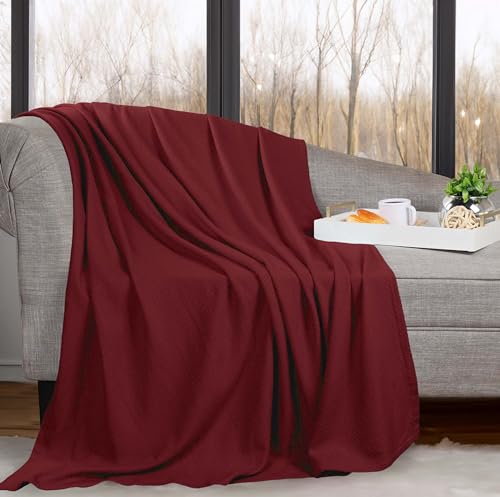 Superior Nobel Cotton Blanket, for Picnic, Beach, Traveling or Camping, Bedroom Essentials, Cover for Bed, Couch, Lounging, Textured Jacquard, Classic Chevron Woven Blanket, Throw, Burgundy - color: Burgundy, size: Throw