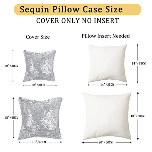 ShinyBeauty Sequin Silver Lumbar Pillow Cover 12x12 Inch - Glitter Sparkly Decorative Throw Pillow Cover for Sofa, Bed, Chair - Glitter Small Cushion Pillow Cases for Home Decor - color: Silver, size: 12" x 12" (Pack of 1)