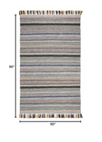 SAFAVIEH Montauk Collection Area Rug - 5' x 8', Blue & Multi, Handmade Boho Stripe Fringe Cotton, Ideal for High Traffic Areas in Living Room, Bedroom (MTK901C) - color: Blue/Multi, size: 5' x 8' (Rectangular)