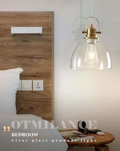 Glass Pendant Lights Kitchen Island, 7.5 inch Gold Glass Pendant Lights 1-Pack, Modern Pendant Light with Clear Glass Shade, Farmhouse Kitchen Pendant Light for Dining Rooms, Kitchen Island - color: Clear Glass-Gold+Cord, size: 1-Pack