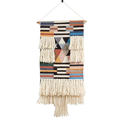 SARO LIFESTYLE Bohem Collection Textured Woven Wall Hanging with Fringe Design, 18" x 40", Multi