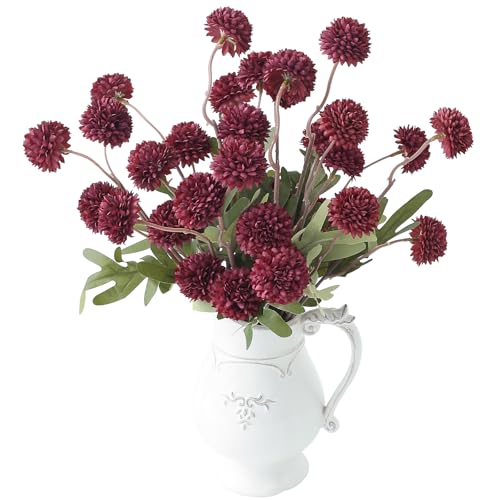 Floroom 6pcs Burgundy Faux Silk Mums Artificial Flowers, Bulk Fake Small Mini Chrysanthemums with Stems for DIY Wedding Centerpieces Floral Arrangements Vase Fillers Home Decorations - color: Burgundy, size: 6pcs