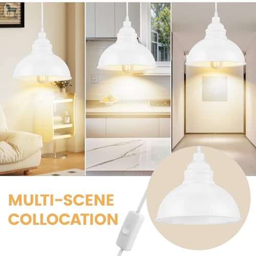 Plug in Pendant Light, 15FT Hanging Lights, On/Off Switch, Industrial Pendant Light with Plug in Cord, Metal Hanging Lamps for Living Room, Kitchen, Dining Room White - color: White