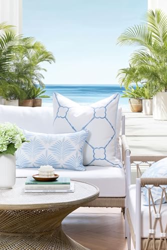 Hofdeco Premium Grandmillennial Coastal Hampton Patio Indoor Outdoor Throw Pillow Cover Only, 22"x22" Water Repellent for Backyard, Couch, Poolside, Azure Baby Blue Print Bamboo Trellis - color: Azure Baby Blue Bamboo Trellis 22"x22"