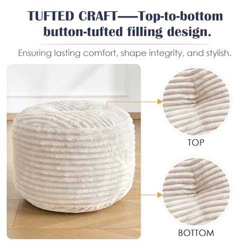 Round Ottoman,Corduroy Pouf Ottoman Foot Rest,Storage Footstool for Living Room,18x14 Soft Floor Poufs,Memory Foam Filling - Beige, 18x14 in - color: Beige, size: 18"D x 18"W x 14"H