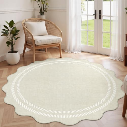 Area Rugs 5ft Living Room Washable Modern Rug, Neutral Beige Soft Non Slip Rugs Stain Resistant Indoor Carpet for Bedroom Dining Room Nursery Home Office - color: Ivory, size: 5' (Round)