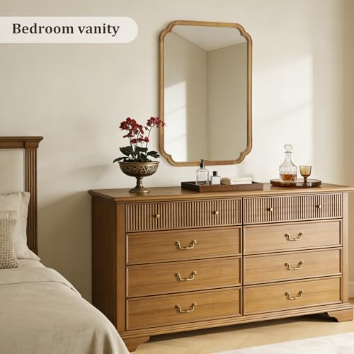 WallBeyond 28" x 40" Rounded Corner Arch Wall Mirror with Wood Frame for Entryway, Living Room or Bedroom Home Decor - Light Woodgrain [28 x 40 inches, Natural Color] - color: Natural a, size: 40"L x 28"W
