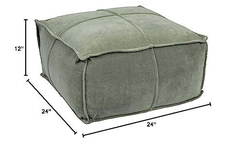 Creative Co-Op Square Cotton Velvet Pouf with Piped Detail, Sage Green - color: Wing Teal