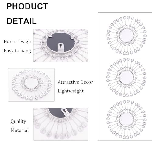 Silver Mirrors 3 PCE, 9 inchSunburst Mirror Hanging Wall Decor, Valentine Decorative Mirror Wall Art, Round Mirrors for Bedroom Living Room Bathroom Kitchen, Warming Valentine Gifts - color: Sliver- C
