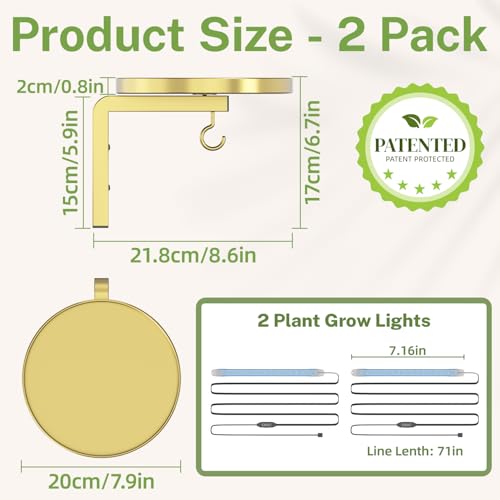 iDavosic.ly Wall Plant Holder with Grow Lights Set of 2 for Indoor Outdoor, Metal Hanger with 2 Hooks, Floating Flower Display Stand for Window, Space Saving & Easy to Assemble (Pots Not Included), Gold - color: Gold with Lights, size: 2 Pack