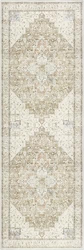 BILEEHOME Boho Rug Runners for Hallway Non Slip Washable Neutral Modern Farmhouse Runner Rug for Kitchen Light Tan Brown and Beige with Rust Terracotta Pattern 3x8 - color: Coffee/Rust Brown, size: 3' x 8' (Rectangular)