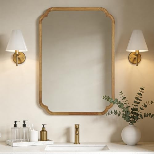 WallBeyond 28" x 40" Rounded Corner Arch Wall Mirror with Wood Frame for Entryway, Living Room or Bedroom Home Decor - Light Woodgrain [28 x 40 inches, Natural Color] - color: Natural a, size: 40"L x 28"W