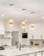 karyfine Art Glass Mini Pendant Lights Kitchen Island Marble Glass Pendant Light Shade with Brushed Nickel Finish Ceiling Hanging Lights for Kitchen Over Sink,Dining/Living Room Red Marble-1Pack - color: Red marble -1Pack